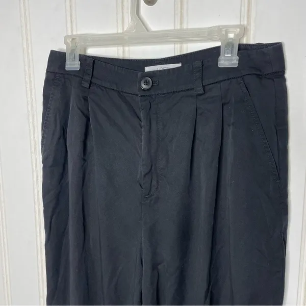 Loft Womens Black Lyocell Pleated Wide Leg Trousers Pants Sz 8 542 - Image 3