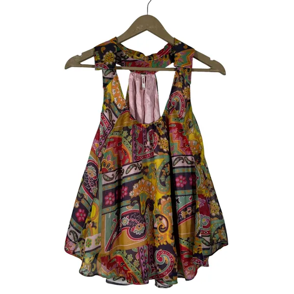 Free People Paisley Patchwork Halter Tank Top Multicolor Boho Trapeze Size M - Image 3