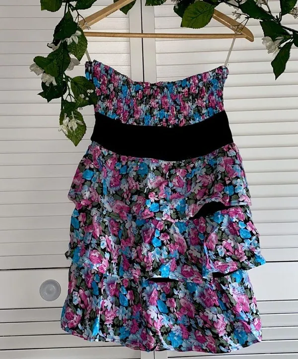 Strapless Floral Ruffle Mini Dress Pink Size M - Image 6
