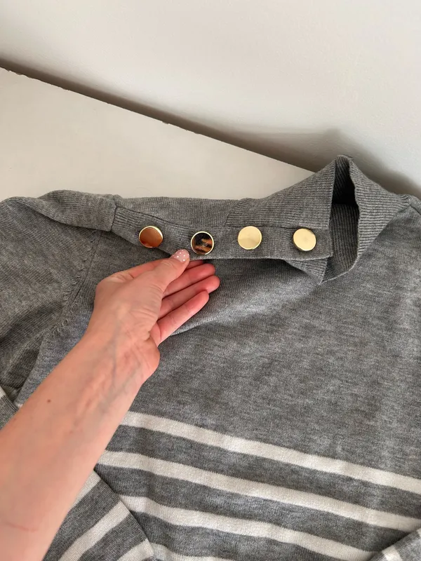 Striped Button Turtleneck Gray - Image 4