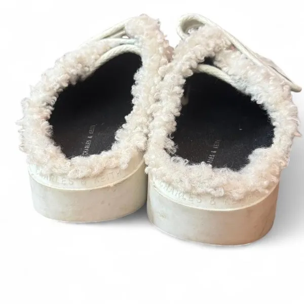 Charles & Keith Sherpa Trim Platform Mule Sneakers Black EU 39 US 8 Slip On - Image 7