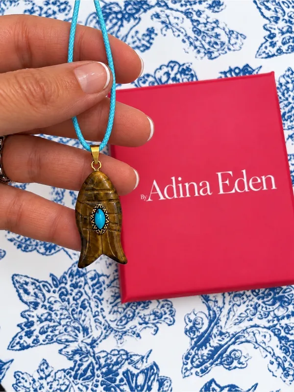 Revolve x Adina Eden Tiger's Eye Fish Pendant Faux Leather Rope Necklace - Image 6