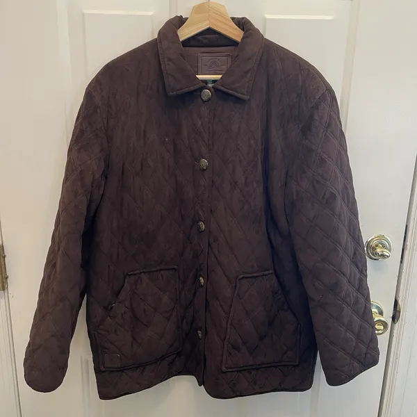 Lauren‎ Ralph Lauren Womens XL Quilted Velvet Velour Brown Barn Coat Jacket - Image 2