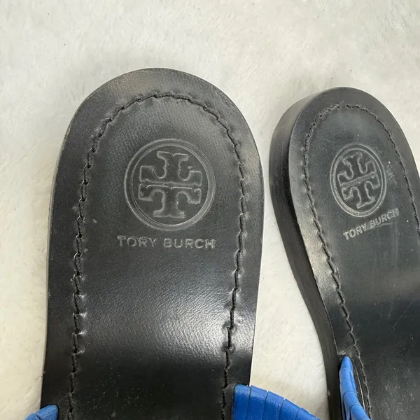 Tory Burch Blue Woven Leather‎ Toe Ring Slide Flat Sandals Womens 8.5 Estimated - Image 4