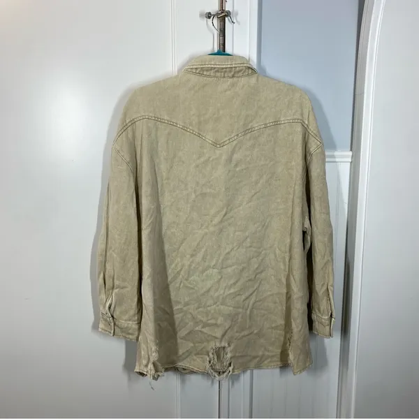 12th Tribe‎ Tan Lightweight Denim Shirt Jacket western distressed Yellowstone - Image 6