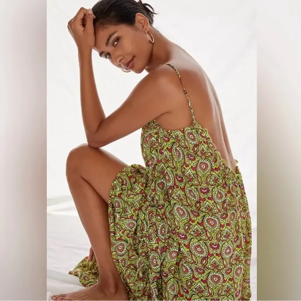 by anthropologie flounced citron printed lounge maxi dress - Image 5