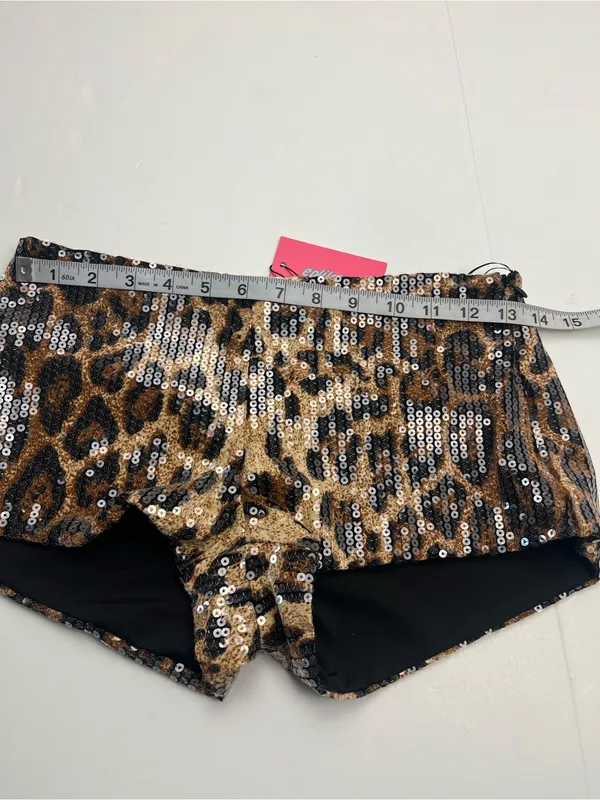 Edikted Sequin Leopard Print Micro Shorts Brown Black Womens Small Stretch NEW - Image 8