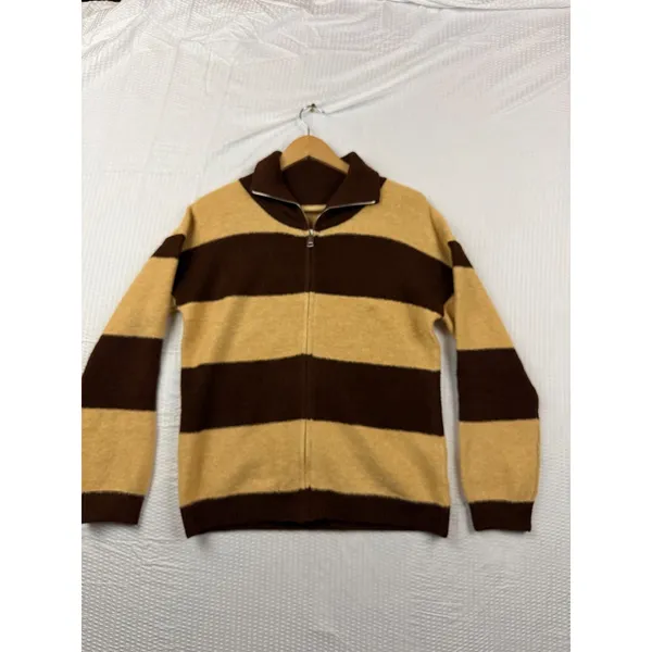 Cicy Bell Striped Full Zip Sweater Women S Yellow Brown Colorblock Knit - Image 2