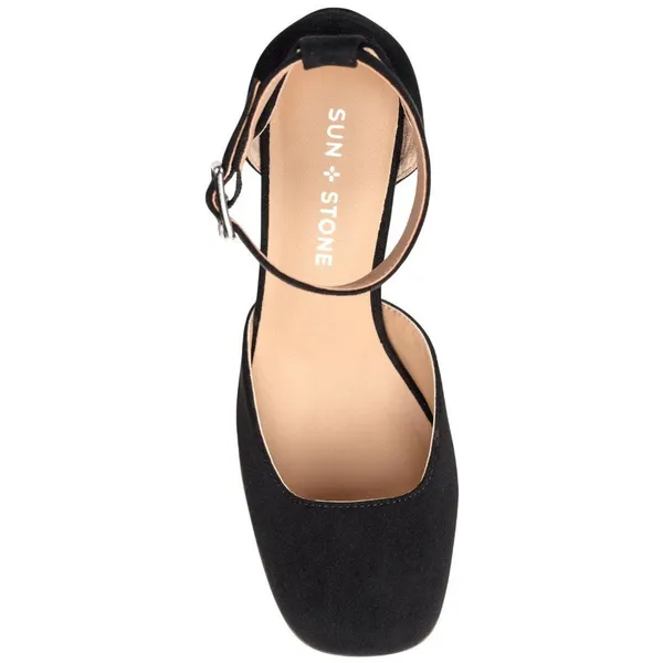 NWT Sun + Stone Leoniee Ankle-Strap Platform Dress Sandals Black Microsuede 5.5M - Image 4