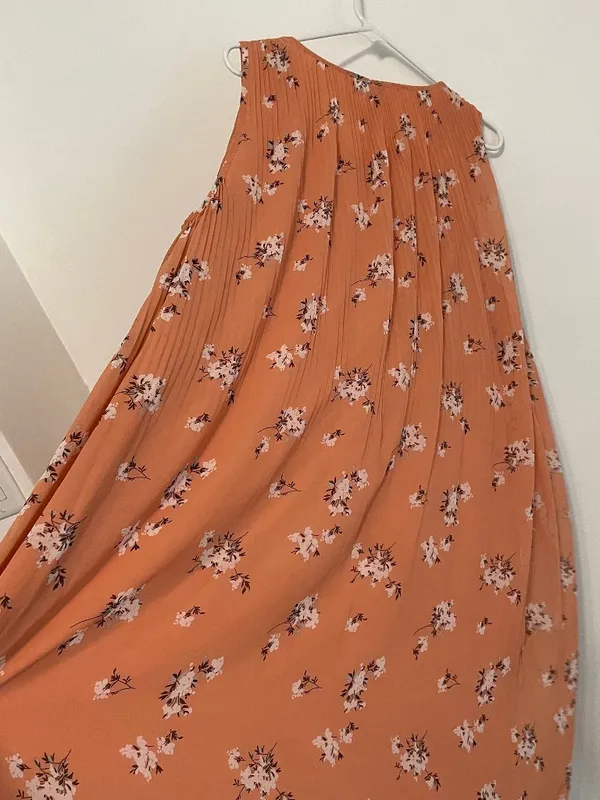 AVA & VIV Plus Size Floral Pleated Midi Dress Peach Pink Orange Hi-Lo 1X NO BELT - Image 12