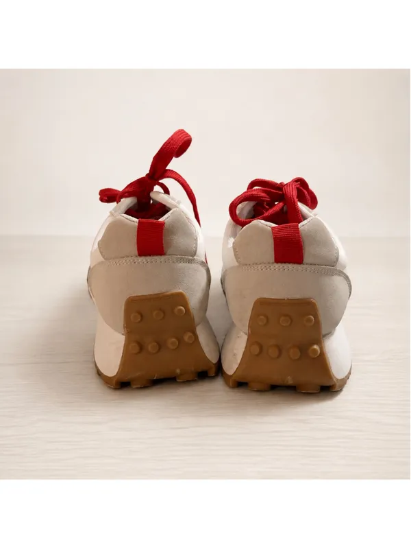 CHOUISS Women’s EU‎ 40 Retro Sneakers Red White Beige Colorblock Walking Shoes - Image 4