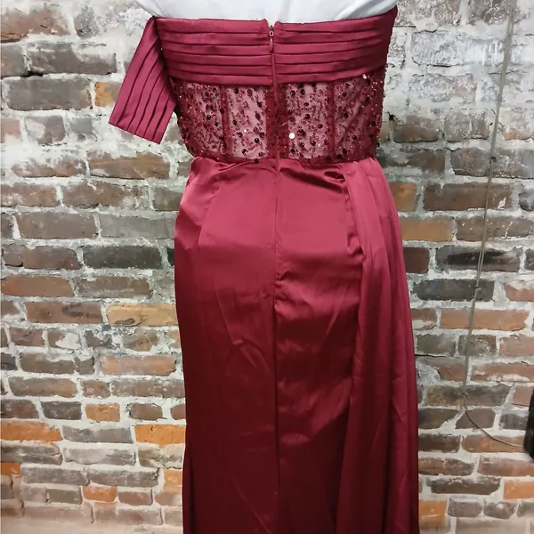 Faeriesty Evening Gown Small Red Beaded Sequin Strapless Dress Wedding Party - Image 10