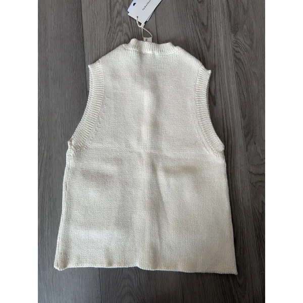 Commense Preppy Minimalist Cream Casual Knit Button Front Top NWT M - Image 3