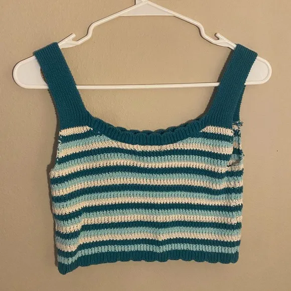 Wild Fable Crochet Blue Striped Crop Top - Image 3
