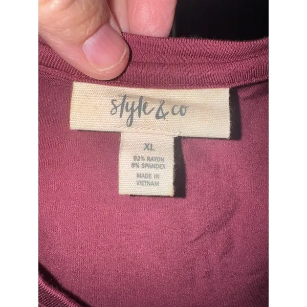 Style & Co Women XL Burgundy Short Sleeve Scoop Neck Swing T-Shirt Dress NWT (B) - Image 3