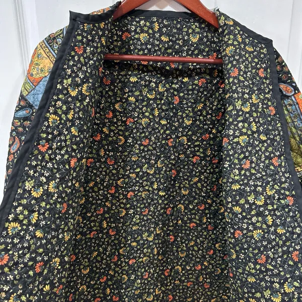 Vintage Handmade Quilted Jacket Small Cottagecore Boho Artisan Coat Green - Image 3