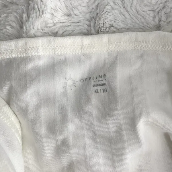NEW Aerie Offline White Ribbed OG Groove Lettuce Hem Crop Top XL - Image 5