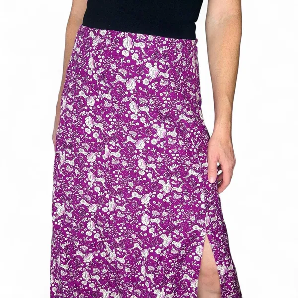Loft Purple White Floral Coquette Linen Midi Slit Skirt - Image 6