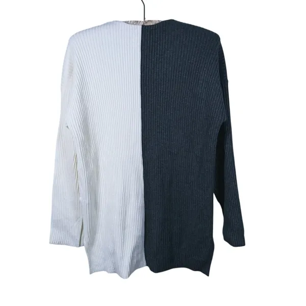 Abercrombie & Fitch V-Neck Colorblock Ribbed Sweater Size S Gray White Minimal - Image 3