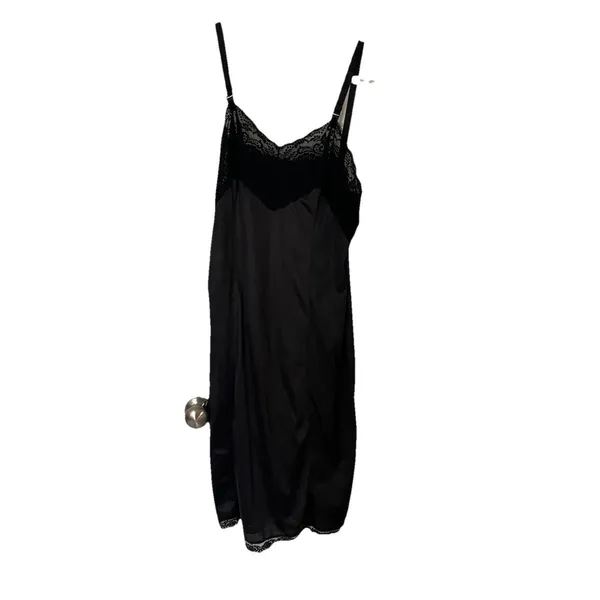 VTG Wonder Maid Nightgown SLIP Navy Black Satin Full Slip Lace SZ 38 Negligee - Image 8