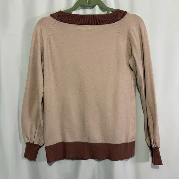 Bohme Colorblock Knit Sweater Women’s Small Blush Brown Balloon Sleeve Soft - Image 9