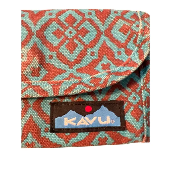 Kavu Trendy Geometric Print Wallet Blue Brown Trifold Zip Pocket ID Holder READ - Image 2