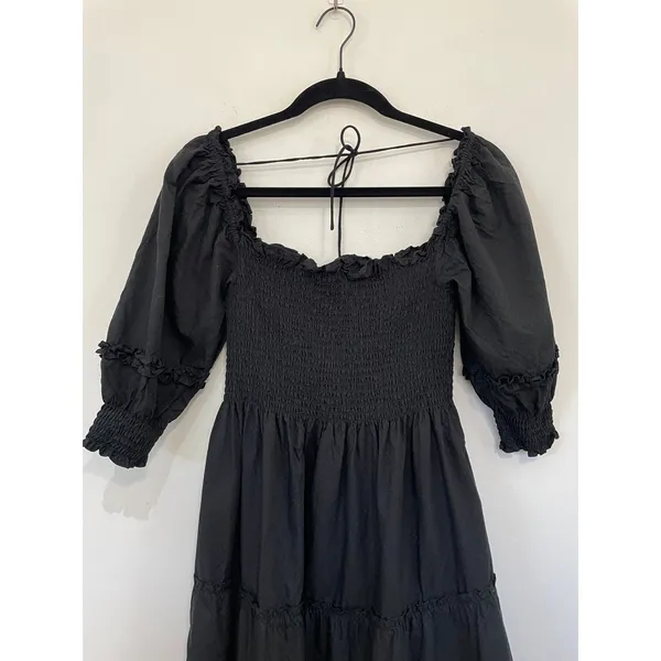 HILL HOUSE Nesli Nap Dress | Smocked Black Tiered Midi XS - Image 4