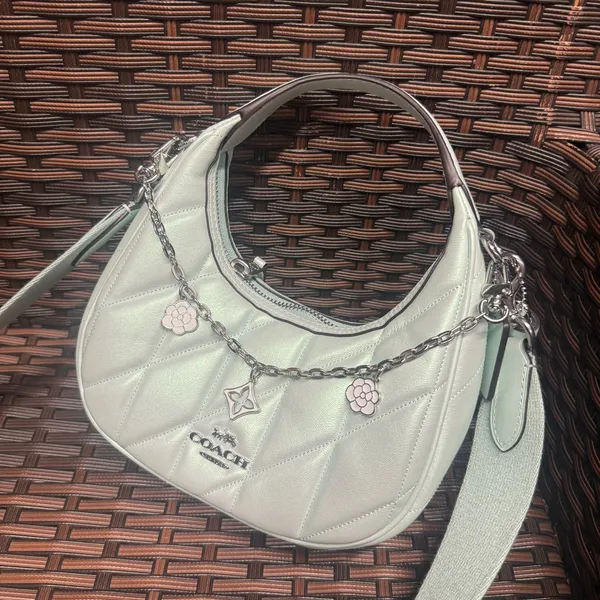 NWT Coach Carmen Mini Crossbody Bag CBI46 pearlized leather Silver/Green - Image 4