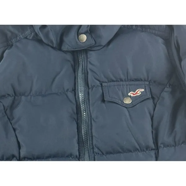 2000's Hollister Navy Blue Hooded Puffer Jacket Down Quilted Coat Large Y2K - Image 3