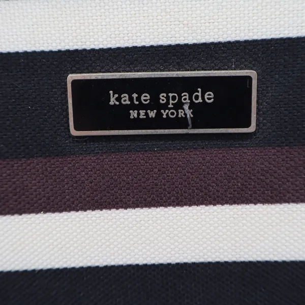 Kate Spade New York Striped Canvas Satchel Bag Black White Brown Vintage Sam - Image 2