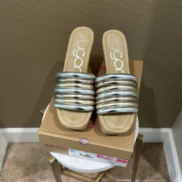 Sugar Gold and Silver Striped Mules Size 9 - Image 2