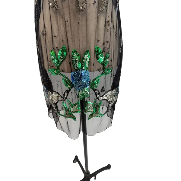 Free People Sequined Elephant Sheer Mesh Mini Dress Black‎ Embellished Size 2 - Image 7