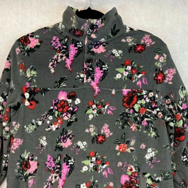 VERA BRADLEY Jacket Women's Small Gray Pink Floral Sporty Fleece‎ Pullover Cozy - Image 3