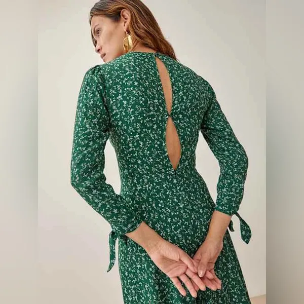 NWT Reformation Zelda Dress Emerald Green Midi Dress Prairiecore Size 10 - Image 8