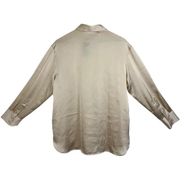 NWT Abercrombie & Fitch Oversized Gold Satin Button Up Long Sleeve Blouse Size M - Image 2