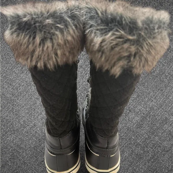 Black Faux Fur Trim Winter Snow Boots - Image 7
