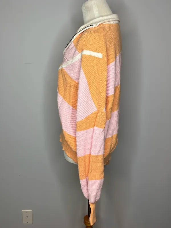 Vici - Orange & Pink Sleek Stride Striped Quarter Zip Sweater - Image 5