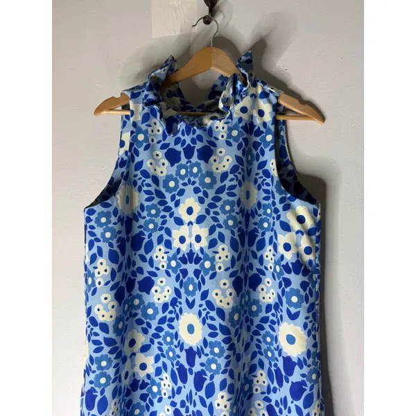 Tuckernuck‎ Blythe Shift Dress Womens L Blue & White Floral Bow Back Swing Short - Image 3