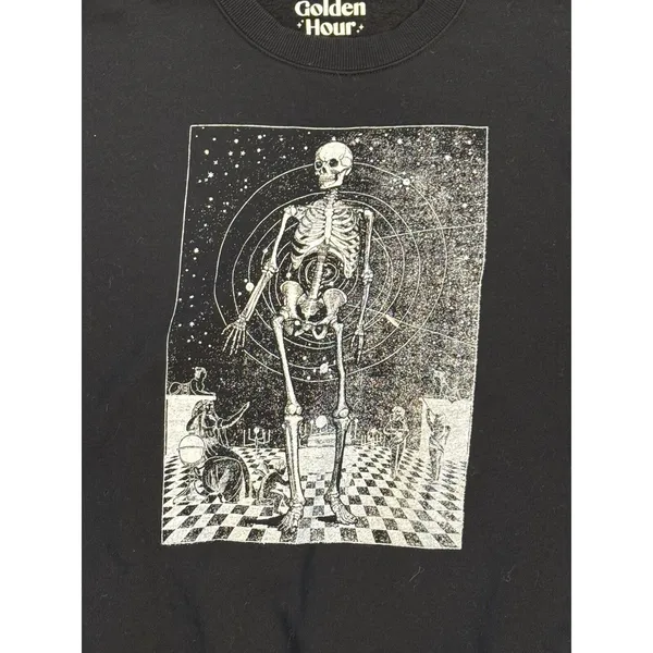 Skeleton Space Time Graphic Sweatshirt GOLDEN HOUR Size Small Black‎ Black - Image 3