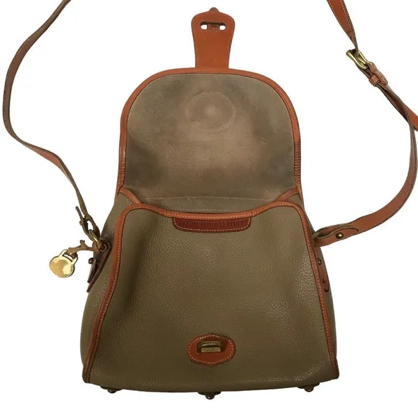 Dooney & Bourke Vintage Essex saddlebag‎ taupe & cognac AWL pebble crossbody bag - Image 5
