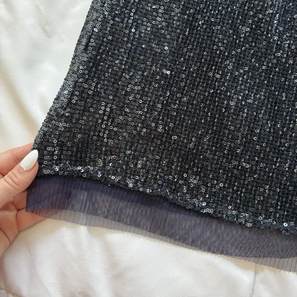 Free‎ People Mini Skirt Womens 6 Bodycon Wild Child Slate Blue Sequin Mesh - Image 2