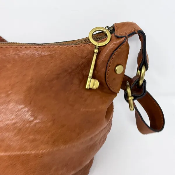 Fossil Long Live Vintage Crossbody Bag Cognac Leather Utility Women Small - Image 8