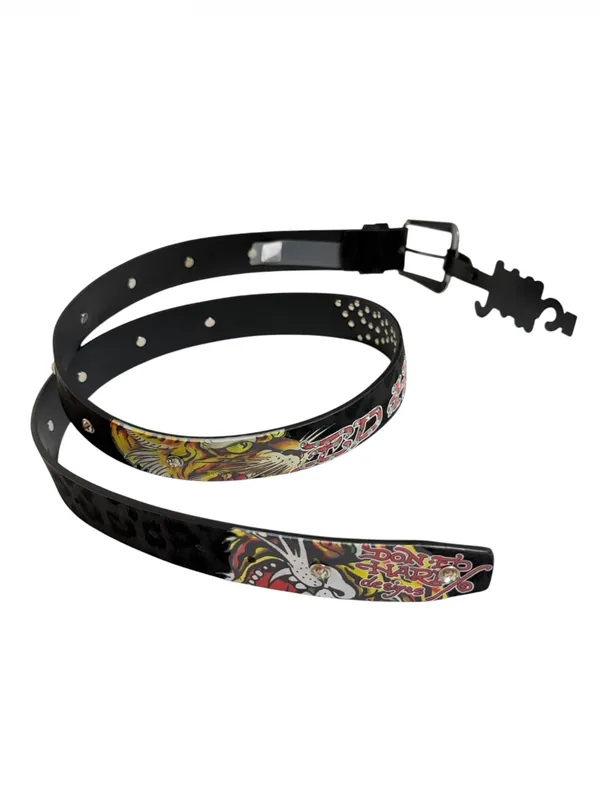 NEW Ed Hardy Leopard Black Rhinestone Belt Black Women L XL Y2K - Image 6