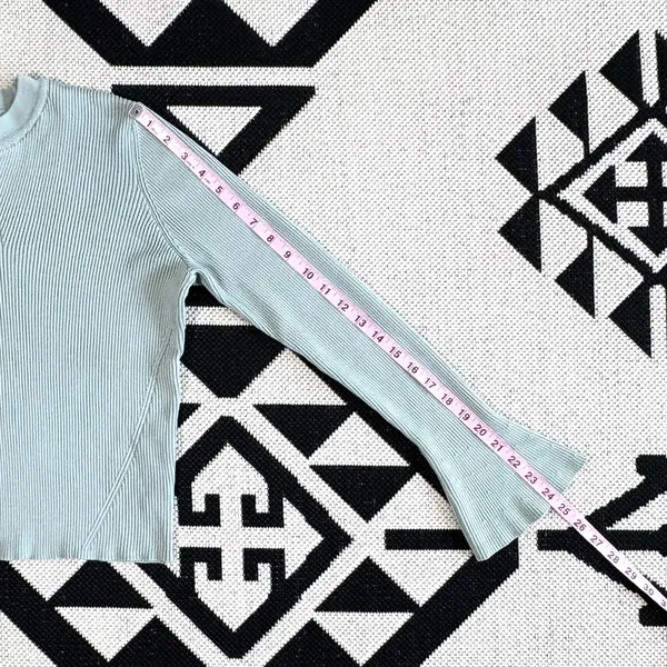 Future Collective Ribbed Knit Flare Sleeve Sweater in Sage Green Large - Image 4