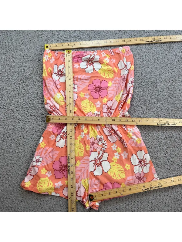 Forever 21 Floral Jumpsuit Romper S Pink Womens Strapless Sleeveless Pockets NWT - Image 3