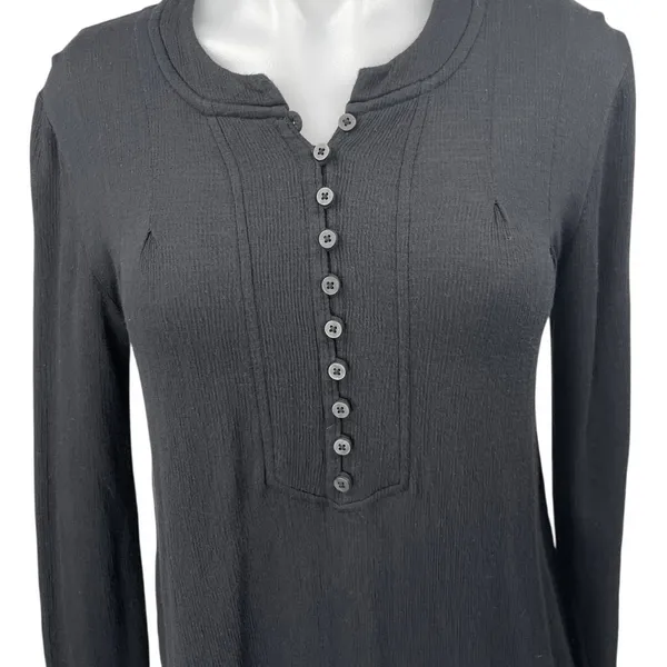 Free People Your Girl Black Long Sleeve Ruffle Henley Tunic Blouse Top Size XS - Image 4