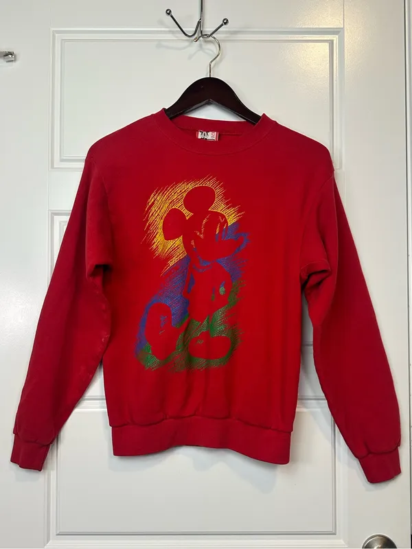 Vintage 90s USA Disney Designs Red Sweatshirt Mickey Mouse Cotton Blend Size S/M - Image 9