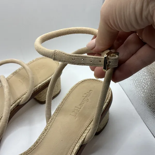 J.McLaughlin Delilah Tan Suede Block Heel Ankle Strap Sandals Women’s 8.5 - Image 3
