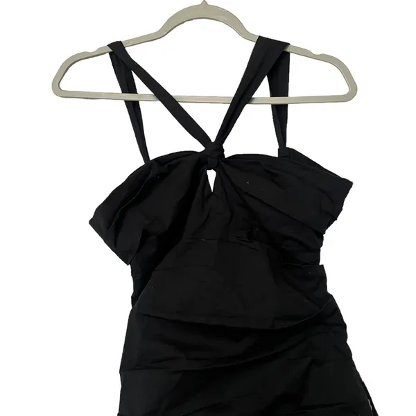 FREE PEOPLE Who Is She Ruched Cotton Button Down Black Dress - Image 6