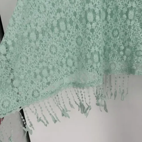 NWT Alberto Makali Mint Green‎ Lace Poncho Fringe Cape Boho Festival Sheer M - Image 5